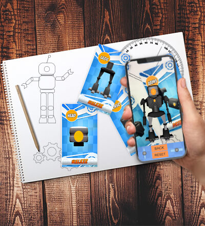 Robot Factory app building a robot from AR cards