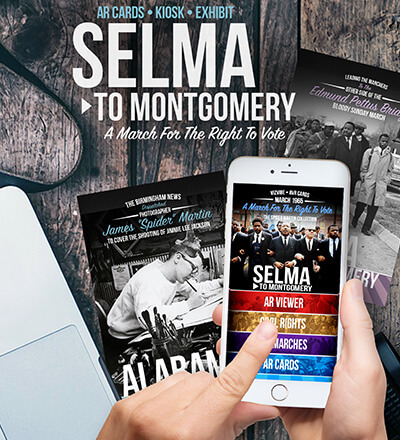 Selma to Montgomery AR app on an iPhone along with cards
